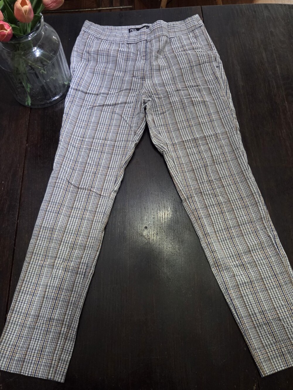 Zara Women's Plaid Pants in Beige and Black